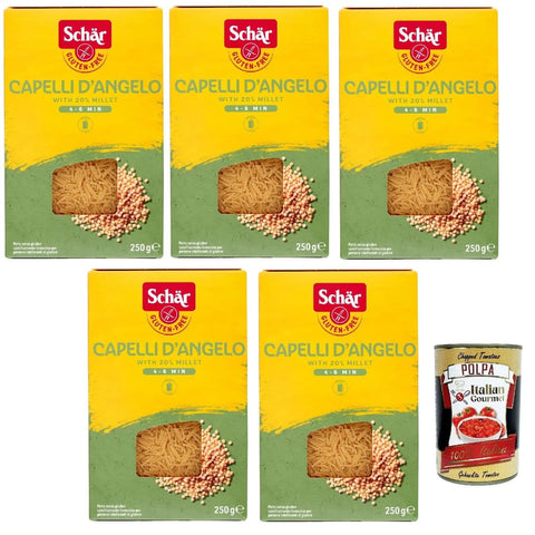 Schar Nudeln & Pasta Schar SCHÄR Senza Glutine Capelli d'angelo Glutenfrei Pasta mit 20% Hirse gluten free pasta 5x250 g italienisch Original + kostenlos polpa 400 g 8008698004067