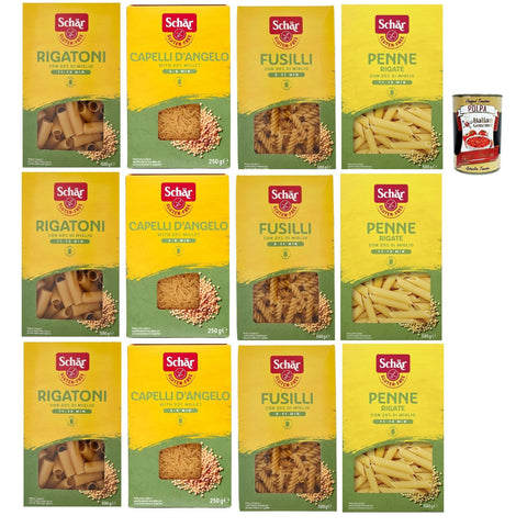 Schar SCHÄR Senza Glutine Testpaket Glutenfrei Pasta mit 20% Hirse, gluten free pasta, 12x500 g italienisch Original + kostenlos polpa 400 g