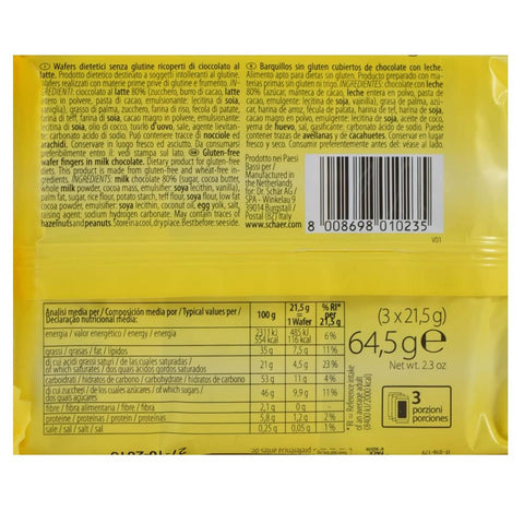 Schar Schär Twin Bar Glutenfreie Waffeln mit Milchschokoladenüberzug ( 3 x 21,5g + 64,5g italienisch Original