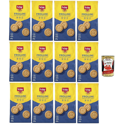 Schar Snack Kuchen & Backwaren Schar Frollini Gluten-Free Shortbread Cookies, Glutenfreie Shortbread-Kekse - gentechnikfrei, laktosefrei, ohne Konservierungsstoffe, 12x 200g Original italienisch inkl. Italian Gourmet Polpa 400g 8032804040014