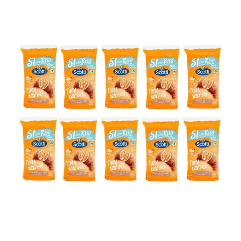 Scotti Abgepackte Gebäckstücke 10x Scotti Riso Scotti Si con Riso Cornetti integrali con miele Laktosefreie Ballaststoffe plus Ballaststoff Vollkorn Croissant mit Honig 250g italienisch Original 8001860186899