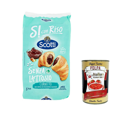 Scotti Abgepackte Gebäckstücke Scotti Riso Scotti - Si con Riso - Croissants mit Schokoladencreme und Haselnüssen Laktosefrei milcheiweißfrei und spurenfrei. 3x italienisch Original Reis + 8001860187490