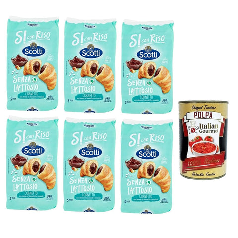 Scotti Abgepackte Gebäckstücke Scotti Riso Scotti Si con Riso Croissants mit Schokoladencreme und Haselnüssen Laktosefrei milcheiweißfrei und spurenfrei. 6x italienisch Original 8001860187490