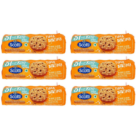 Scotti Riso Scotti Si con Riso Biscotto Multicereale Mehrkorn Kekse mit Schokoladenstückchen Laktosefrei Milcheiweißfrei 6x 250g italienisch Original