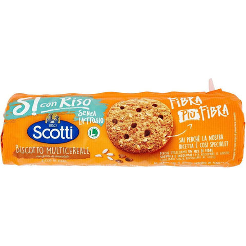 Scotti Riso Scotti Si con Riso Biscotto Multicereale Mehrkorn Kekse mit Schokoladenstückchen Laktosefrei Milcheiweißfrei Packung mit ca. 20 Keksen 250 g