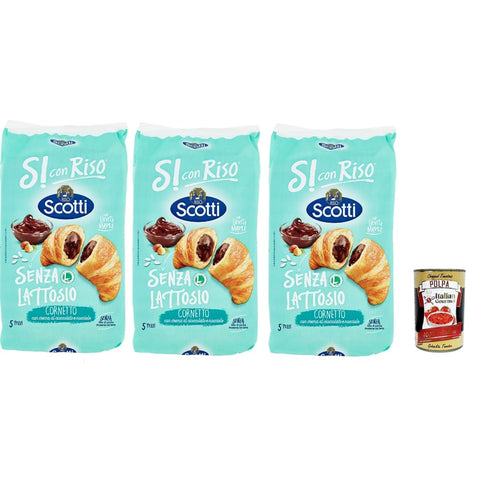 Scotti Snack Kuchen & Backwaren Scotti Riso Si con Riso Cornetti Senza Lattosio nocciola, Laktosefreie Croissants mit Haselnusscreme – Kuchen Laktosefreie süßer Snacks, ohne Palmöl, 3x 240 g italienisch Original 8001860187490
