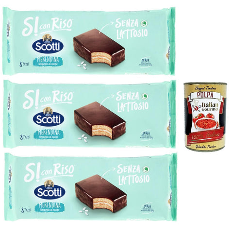 Scotti Si con Riso Merendina Ricoperta con Cioccolato, Kuchen mit Schokolade bedeckt, Laktose freie Süße Snacks, Palmöl ohne, 3x 264 g italienisch Original