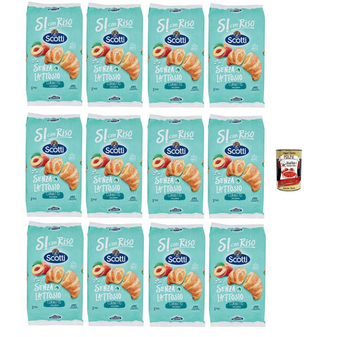 Si con Riso Snack Kuchen & Backwaren Si con Riso Cornetti Senza Lattosio con Farcitura alla Pesca - Laktosefreie Croissants mit Pfirsichfüllung, ohne Laktose, Palmöl ohne, 12x 240g Original italienisch inkl. Italian Gourmet Polpa 400g 8032804040014