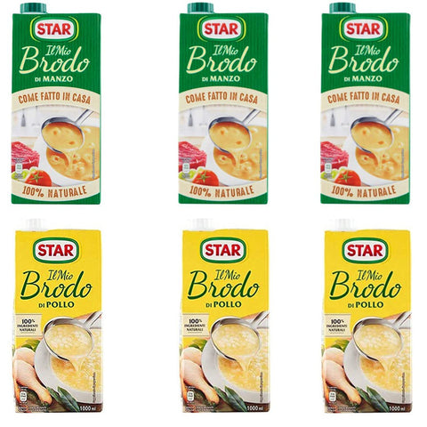 Star brodo Manzo Brühe Flüssigkeit Rindfleisch an Geschmack Fertiggerichte 3x Star brodo Pollo Brühe Flüssigkeit Hähnchen 3x 1Lt italienisch Original