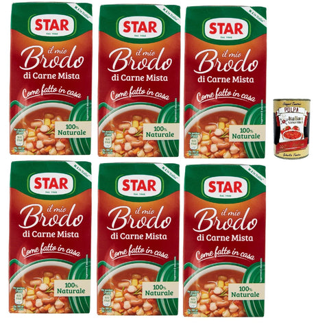 Star Il Mio Brodo di Carne Mista Bereit -hergestellte flüssige Brühe 100% natürlich ohne Konservierungsstoffe Gluten -freie und hinzugefügte glutamatfreie 6x500