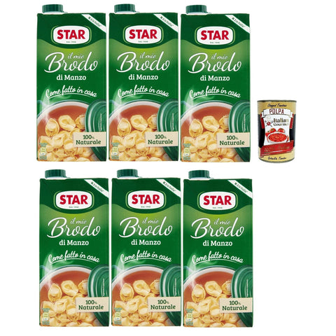 Star Il Mio Brodo Manzo Bereit -hergestellte flüssige Brühe 100% natürlich ohne Konservierungsstoffe Gluten -freie und hinzugefügte glutamatfreie 6x1 L