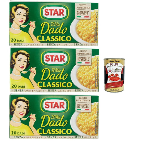 Star Brühe Star il mio Dado Classico 20 Dadi, Suppenwürfel Brühe klassisch reich an Geschmack, 3x 200 g Original italienisch inkl. Italian Gourmet Polpa 400g 8032804040014