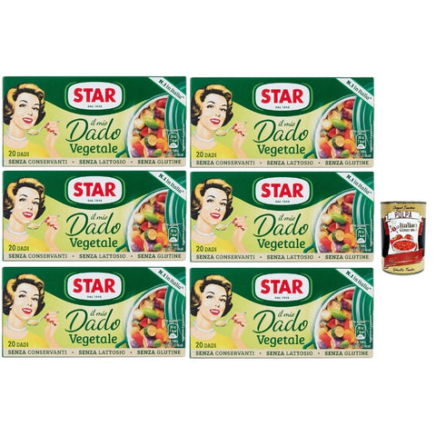 Star Brühe Star il Mio Dado Vegetale, Mit 9 Gemüse, 20 Würfel,, ohne Konservierungsstoffe, laktose - freier und glutenfrei. Ausgezeichneter Geschmack 6x 200 g inkl. Italian Gourmet polpa 400g Original italienisch 8032804040014