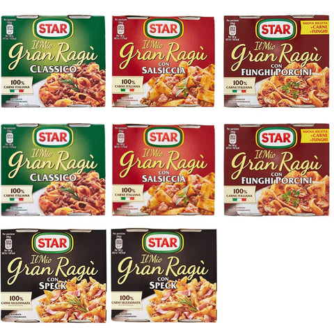 Star Testpaket ragù sughi pronti Fertige Saucen 100% Classico Salsiccia Funghi Porcini Speck 2x180g Original italienisch