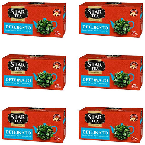 Star the Deteinato tè tea box 25 Teebeutel entkoffeiniert Schwarztee 6x 37,5g italienisch Original