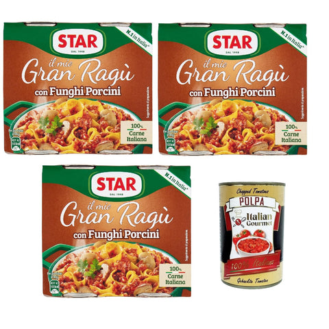 Star Il mio Gran ragù 'Con Funghi Porcini', ragu sauce mit Steinpilzen, N.1 in Italien, mit 100% italienischem Fleisch, 3 Packung mit 2 Dosen à 180 g italienisch Original