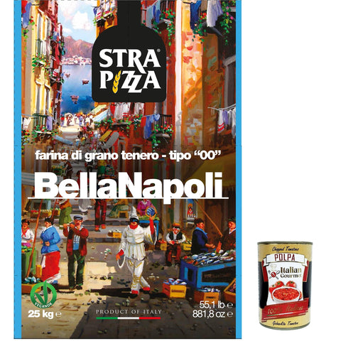 Strapizza Bella Napoli blu farina di grano tenero tipo "00" Pizzamehl fur pizza Mehl 25 kg italienisch Original + kostenlos polpa 400 g