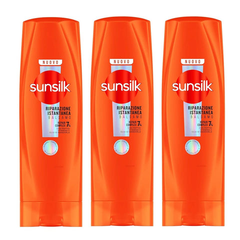 3x Sunsilk, Balsamo Riparazione Istantanea Reparierende Spülung ab der ersten Anwendung* für geschädigtes Haar, Formel angereichert mit 7 % Reparaturkomplex mit Peptiden, Vitamin C und Mandelöl, 200 ml
