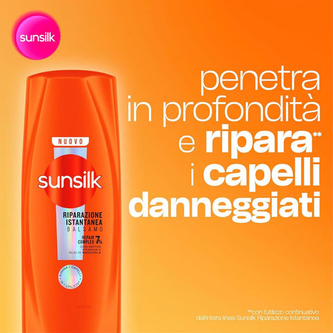 3x Sunsilk, Balsamo Riparazione Istantanea Reparierende Spülung ab der ersten Anwendung* für geschädigtes Haar, Formel angereichert mit 7 % Reparaturkomplex mit Peptiden, Vitamin C und Mandelöl, 200 ml