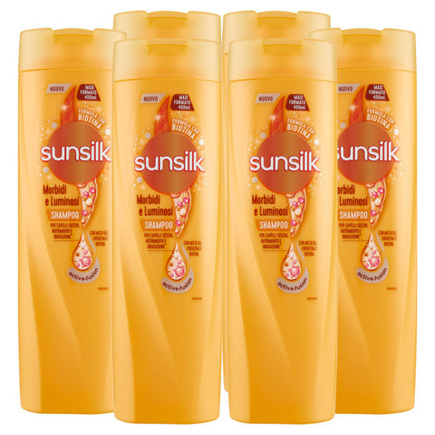 Sunsilk Weiches und glänzendes Shampoo für trockenes Haar, Formel Active Fusion mit Mischung aus Keratin und Biotin, feuchtigkeitsspendend und pflegend, 6 Flaschen à 400 ml Original italienisch