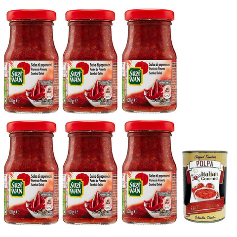 SUZIWAN Salsas SUZIWAN Suzi Wan Salsa di Peperoncini Chilisoße Sauce Chilischoten Scharfe Sauce Ideal für typisch orientalische Gerichte 6x 100g italienisch Original 3233783625000