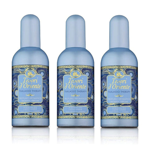 Tesori d'oriente Eau de Toilette Tesori d'oriente Thalasso Therapy Meeresduft Noten von Bergamotte Lavendel Patchouli und weißem Moschus 3x100 ml + 100ml italienisch Original 8008970050393