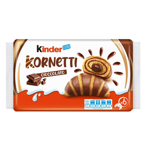 Testpaket Kinder Kekse Testpaket Kinder Kornetti 3x Cioccolato 3x Crema al Latte Croissants mit Schokoladen und Milchcremefüllung 6 Packungen à 270g italienisch Original 8000500457672
