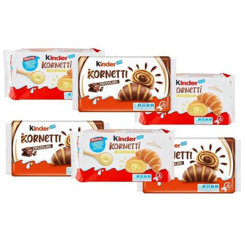 Testpaket Kinder Kekse Testpaket Kinder Kornetti 3x Cioccolato 3x Crema al Latte Croissants mit Schokoladen und Milchcremefüllung 6 Packungen à 270g italienisch Original 8000500457672