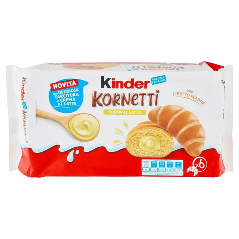 Testpaket Kinder Kekse Testpaket Kinder Kornetti 3x Cioccolato 3x Crema al Latte Croissants mit Schokoladen und Milchcremefüllung 6 Packungen à 270g italienisch Original 8000500457672
