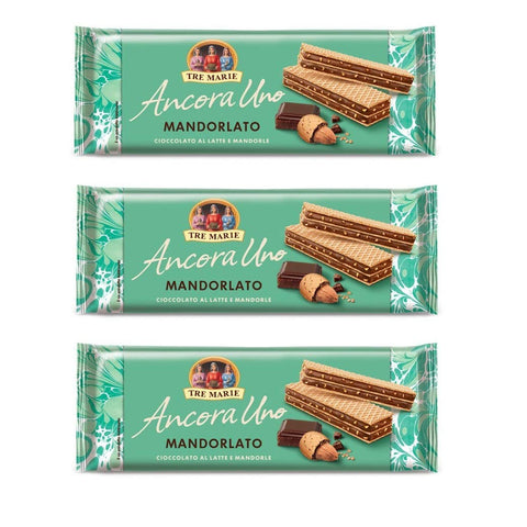 Tre Marie Ancora Uno Wafer Mandorlato Waffeln gefüllt mit Milchschokolade Creme und gehackten Mandeln 140 g italienisch Original