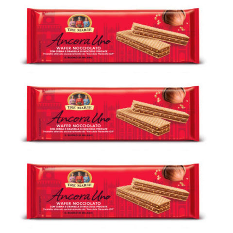 Tre Marie Ancora Uno Wafer Nocciolato Waffel gefüllt mit Haselnusscreme und gehackte Haselnüsse 140 g 3x italienisch Original Kekse