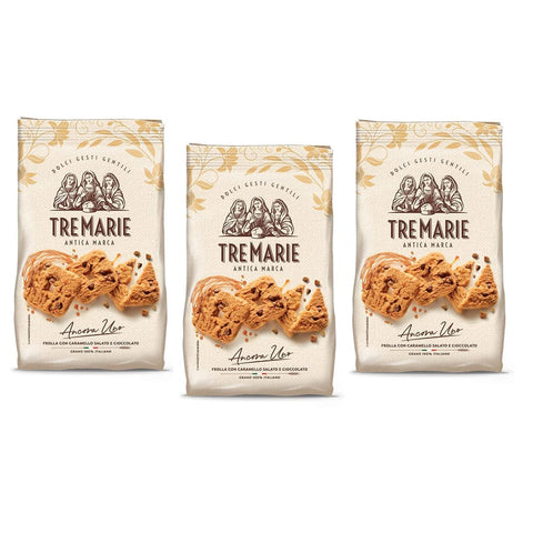 Tre Marie Kekse Tre Marie Ancora Uno Frolla con Caramello Salato e Cioccolato Kekse mit Gesalzenem Karamell und Schokolade Biscuits 315g Packung 3x Original italienisch 8002190006758