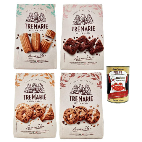 Tre Marie Snack Kuchen & Backwaren Tre Marie Ancora Uno Testpaket, Kekse mit Kakao 4x stuck, cookies biscuit altmodisches Gebäck 100% Italienische Kekse Original italienisch inkl. Italian Gourmet Polpa 400g 8002190006758