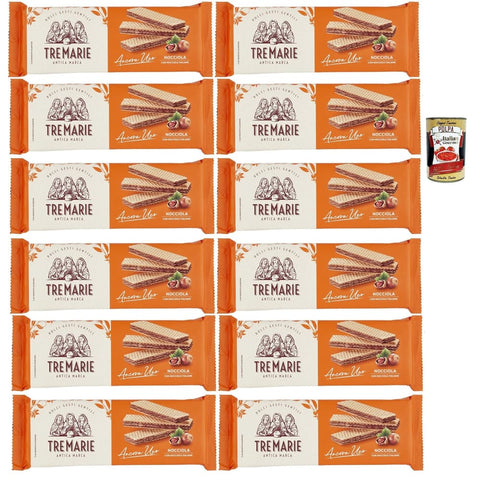 Tre Marie Snack Kuchen & Backwaren Tre Marie Ancora Uno Wafer Nocciola Waffeln mit Haselnusscreme Produkt erhalten von Piemont Haselnuss IGP 12x 175g Original italienisch inkl. Italian Gourmet Polpa 400g 8032804040014