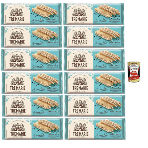 Tre Marie Snack Kuchen & Backwaren Tre Marie Ancora Uno Wafer Stracciatella Waffeln gefüllt mit Milchschokolade Creme und Schokoladenstücke 12x140g Original italienisch Gebäck 8032804040014