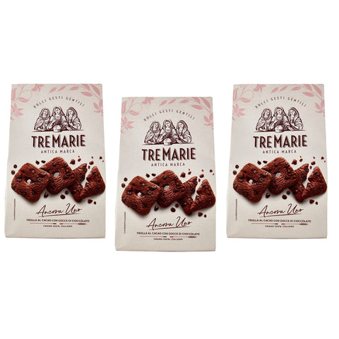 TreMarie 3x Tre Marie Ancora Uno Frolla al Cacao con Gocce di Cioccolato Kekse Kakao Kekse mit Tropfen aus Dunkler Schokolade Biscuits 315 g Packung italienisch
