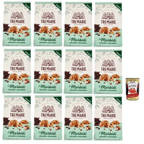 TreMarie Tre Marie Biscotti i Morbidi Nocciole e Cioccolato Kekse mit Schokoladentropfen und knackigen Haselnusskörnern 12x300 g italienisch Original + kostenlos