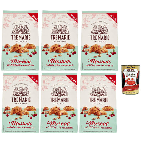 TreMarie Tre marie i morbidi biscotti con mirtilli rossi e mandorle rote Beere und Mandel Kekse 6x300 g italienisch Original + kostenlos polpa 400 g