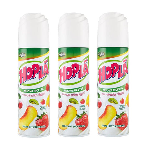 Trevalli Hoplà Panna Spray Süßwaren Produkt auf Basis von Sahne und Pflanzenfett U.H.T. Creme-Spray Glutenfrei Sprühdose 250 g 3x italienisch Original