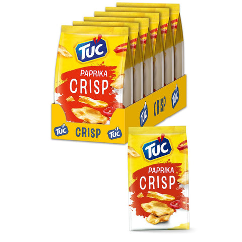 Tuc Crisp Paprika 6 x 100g I Salzgebäck Großpackung I Kross gebackene Cracker mit Paprika-Geschmack I Extra dünn und knusprig Original italienisch