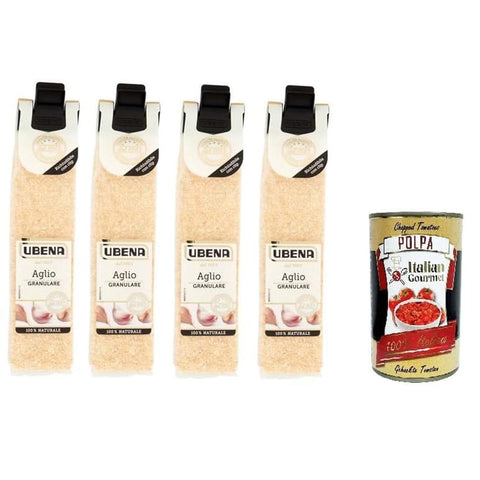UBENA Knoblauch UBENA Aglio Granulare Knoblauchgranulat, Ideal für Vorspeisen, Salate, Saucen und Marinaden, Beutelformat 4x36 g Original italienisch inkl. Italian Gourmet Polpa 400g 8032804040014