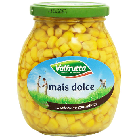 Valfrutta Mais Dolce Italiano Weicher und Natürlich süßer Italienischer Gedämpfter Mais Glas 360 g 12x italienisch Original Pastasauce + kostenlos Polpa di