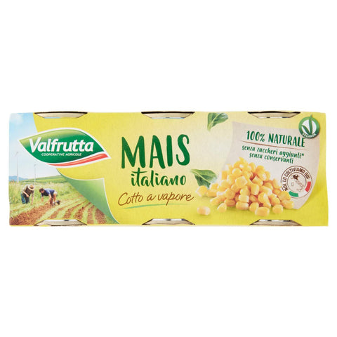 Valfrutta Mais Dolce Italiano,Weicher und Natürlich süßer Italienischer Gedämpfter Mais,Dosen 3x160 g italienisch Original