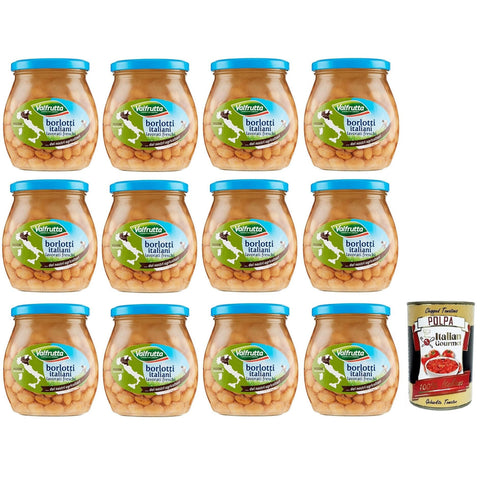 Valfrutta Fagioli Borlotti,Italienische Borlotti Bohnen,Hülsenfrucht Gemüse Gekochte Bohnen,Glas 570 g italienisch Original