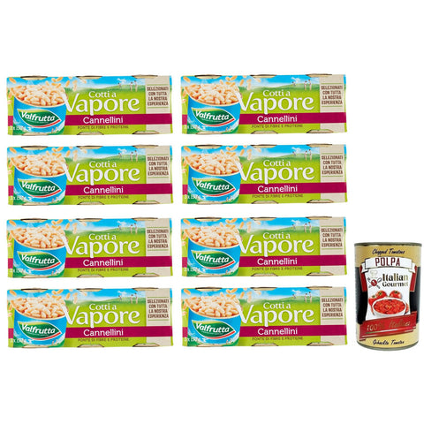 Valfrutta Fagioli Cannellini Italiani Italienische Cannellini-Bohnen Hülsenfrücht Gemüse Dampfgaren Dosen 3x150 g 8x italienisch Original Pastasauce + kostenlos