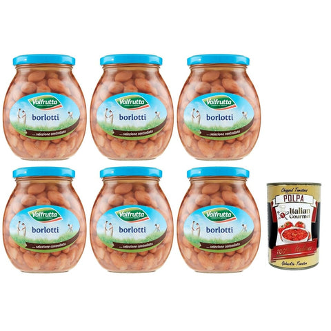 Valfrutta Hülsenfrüchte & Bohnen Valfrutta Fagioli Borlotti,Italienische Borlotti-Bohnen,Hülsenfrucht Gemüse Gekochte Bohnen,Glas 360g 6x Original italienisch inkl. Italian Gourmet Polpa di Pomodoro 400g Dose 8001440001383