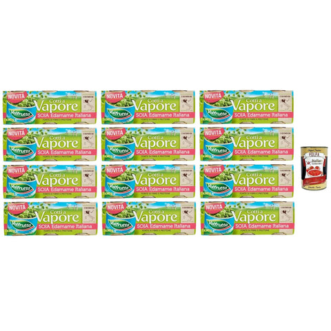 Valfrutta Koch- & Backzutaten Valfrutta Cotti a Vapore Soia Edamame Italiana gedämpfte italienische Edamame-Soja 12 Packungen 3x140gr Original italienisch inkl. Italian Gourmet Polpa 400g 8001440133756
