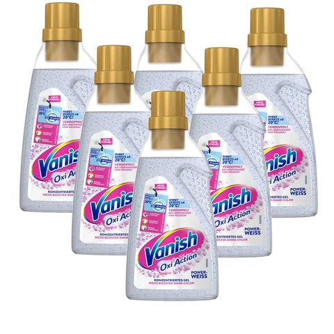 Vanish Fleckenbehandlung Vanish Oxi Action Powerweiss Gel – 6 x 750 ml Fleckenentferner und Wäsche Booster Gel ohne Chlor – Für weiße Wäsche italienisch Original 4251758420534
