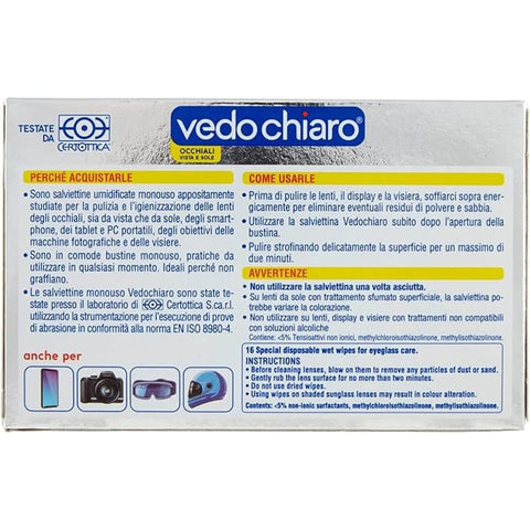 Vedo Chiaro 0 Vedo Chiaro Vedochiaro Occhiali Glasreiniger 16 Tücher Brillenreinigung Brillenreiniger 12 Packungen italienisch Original 8002340004818