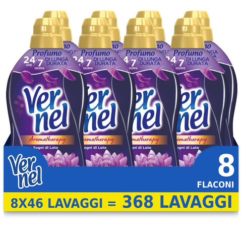 Vernel Aromatherapy Sogni di Loto, Weichspülerkonzentrat, Duftgefühl wie frisch gewaschen, 8 x 46 Waschgänge, insgesamt 368 Wäschen italienisch Original